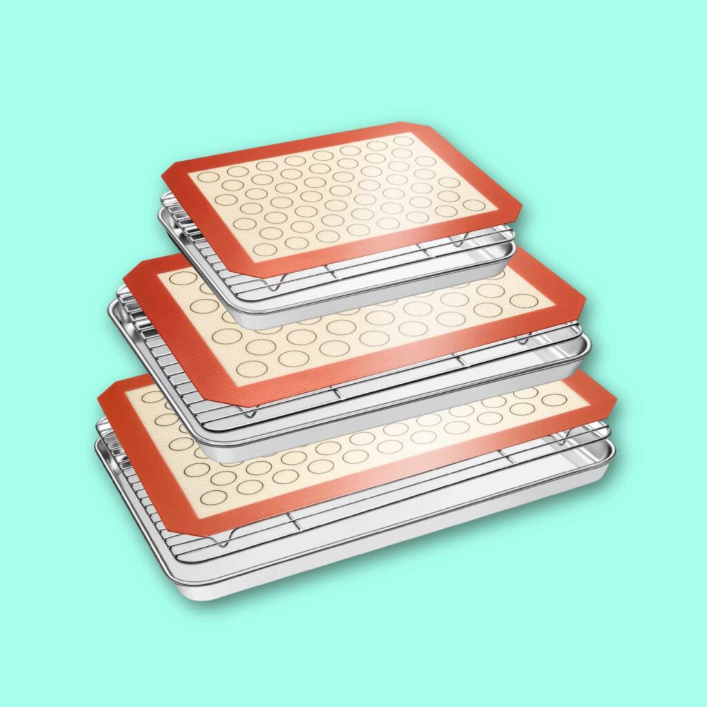 EWFEN Stainless Steel Sheet Pan with Cooling Rack & Silicone Mat Set