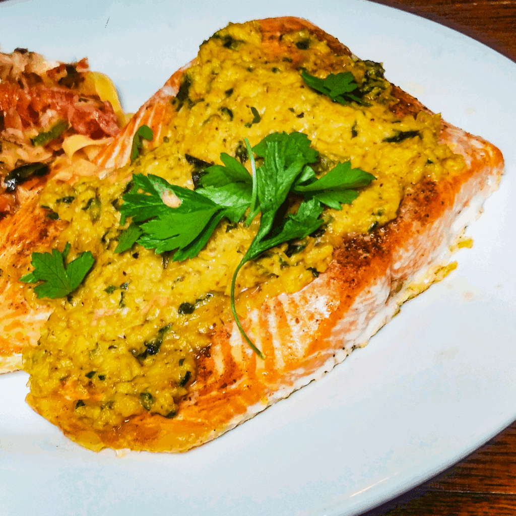 Slow Baked Salmon with Corn Pesto