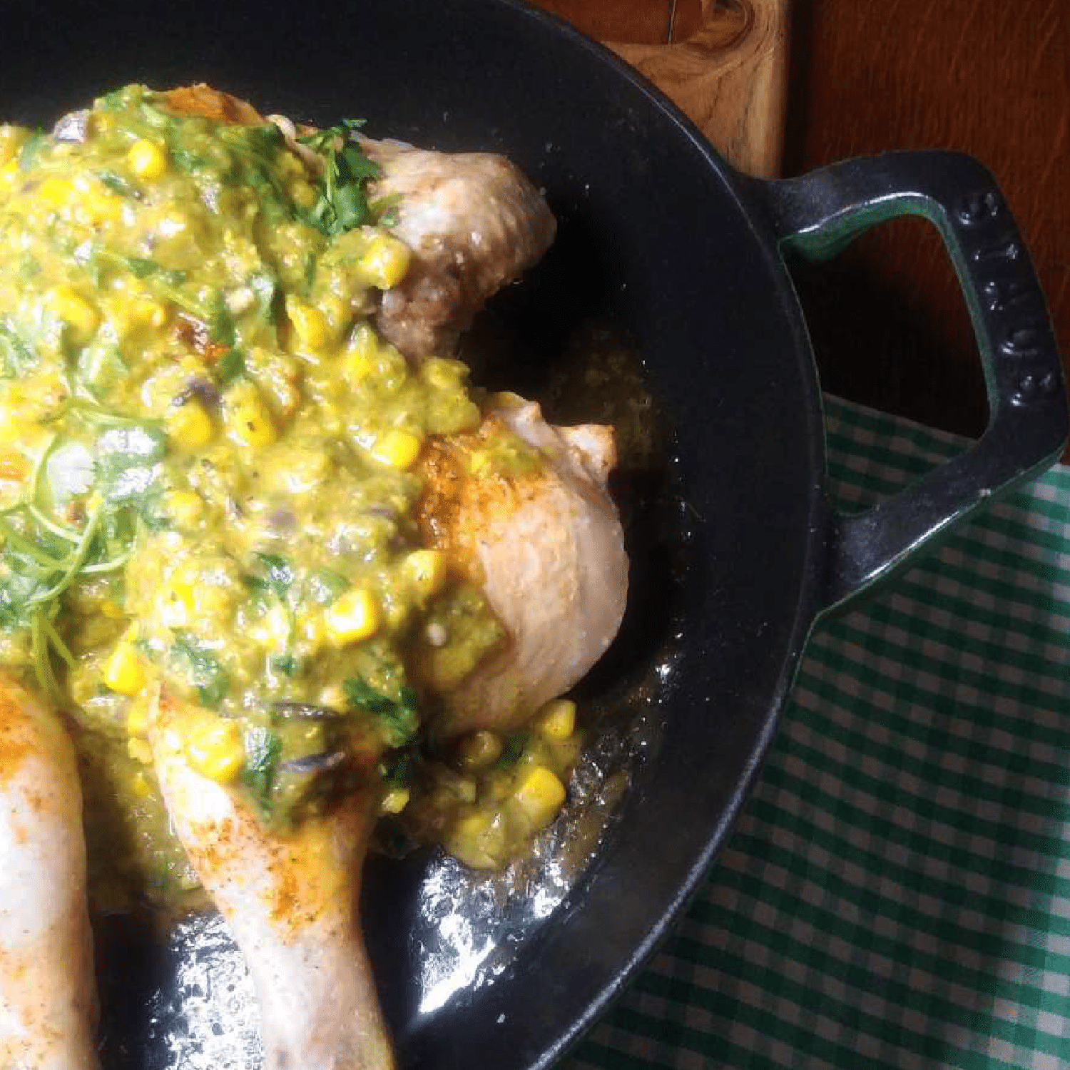 Spatchcock Chicken with Creamy Green Pepper Corn Sauce