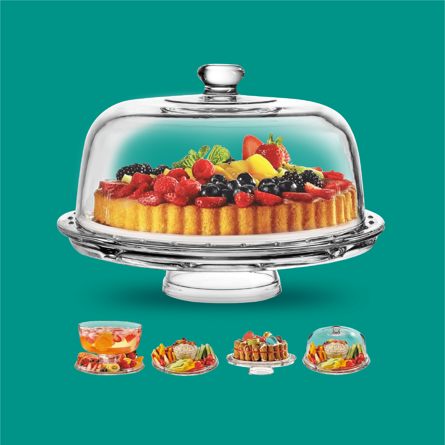 Royalty Art Glass Cake Stand and Punch Bowl