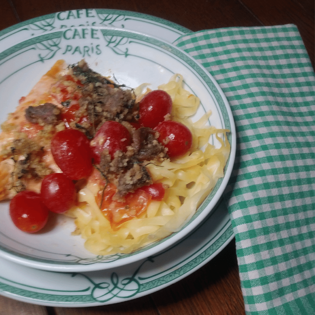 Salmon and Pasta with Tomato Anchovy Sauce