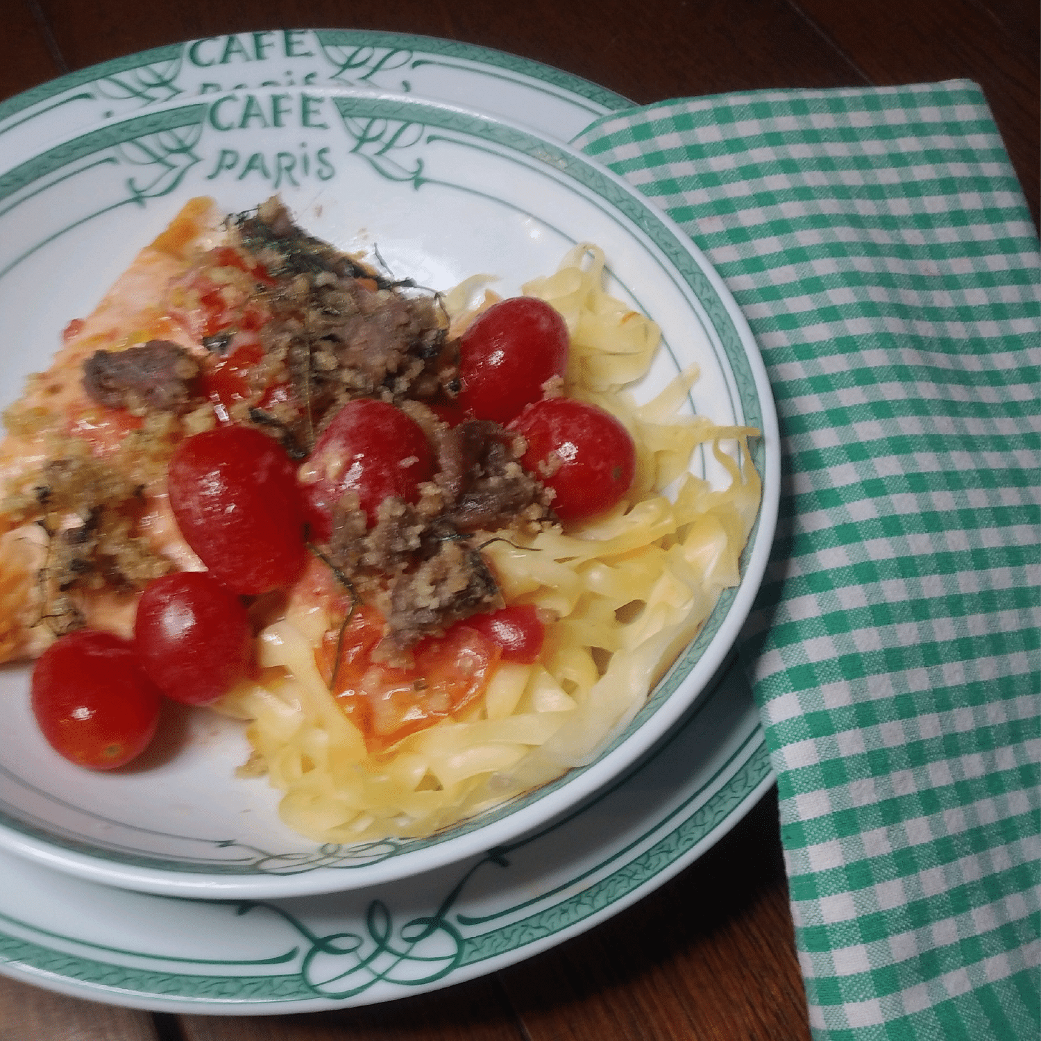 Salmon and Pasta with Tomato Anchovy Sauce